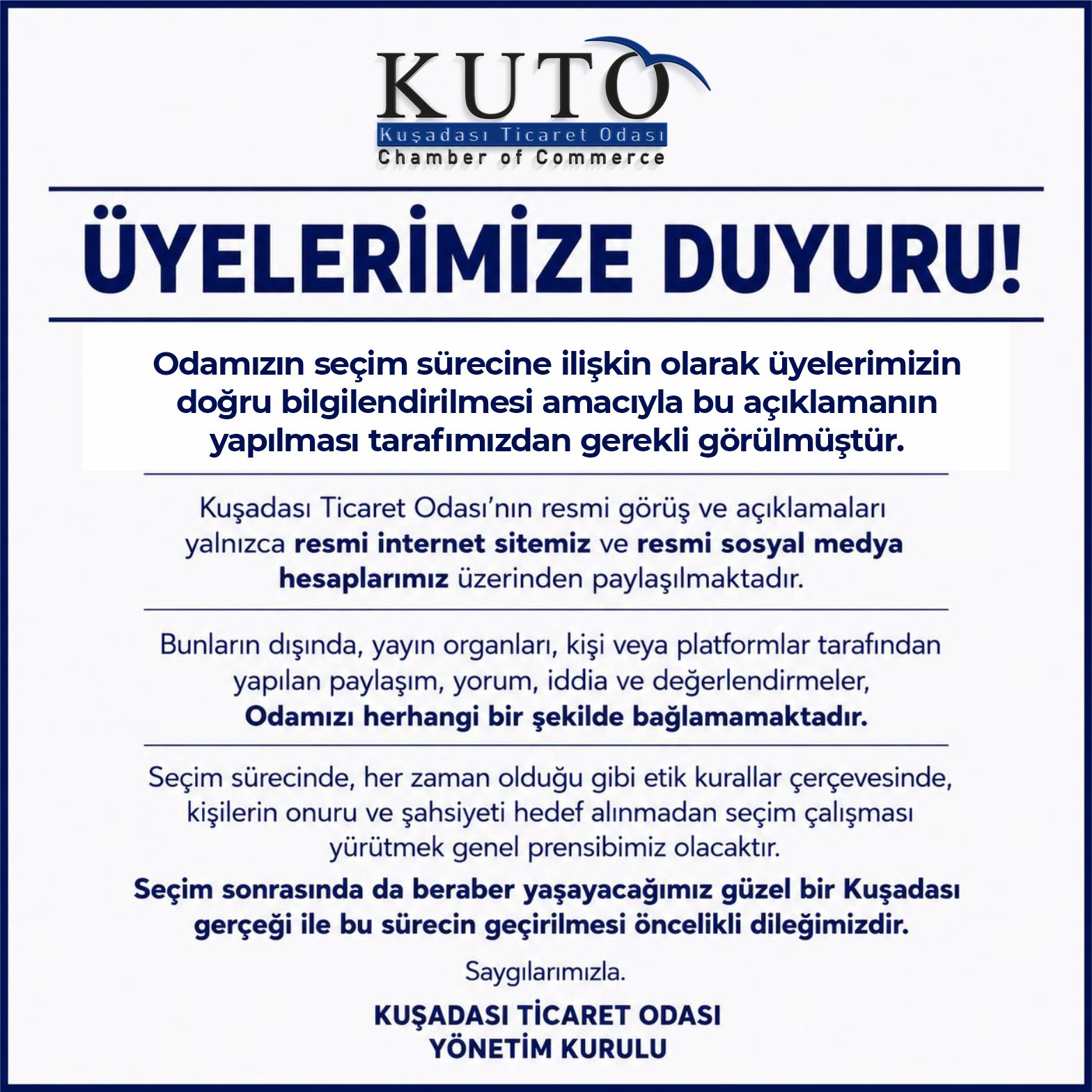 ÜYELERİMİZE DUYURU!